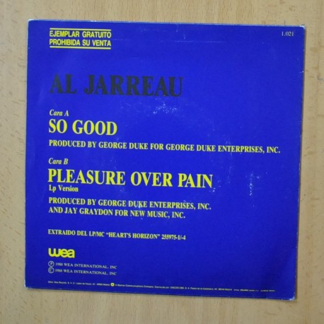 AL JARREAU - SO GOOD / PLEASURE OVER PAIN - SINGLE