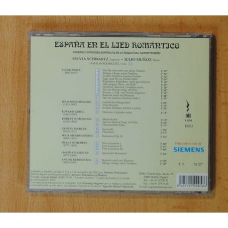 SYLVIA SCHWARTZ / JULIO MUÑOZ - ESPAÑA EN EL LIED ROMANTICO - CD