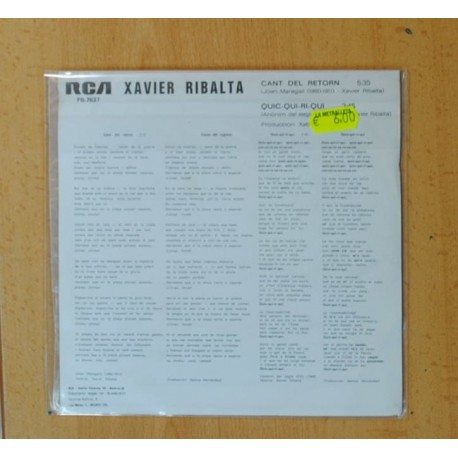 XAVIER RIBALTA - CANT DEL RETORN / QUI QUI RI QUI - SINGLE