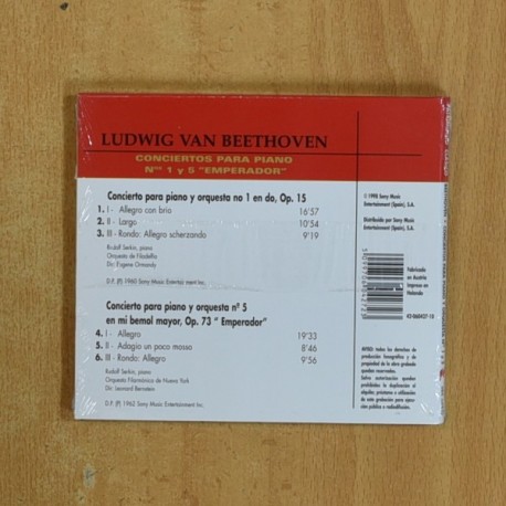 BEETHOVEN - CONCIERTOS PARA PIANO N 1 Y 5 EMPERADOR - CD