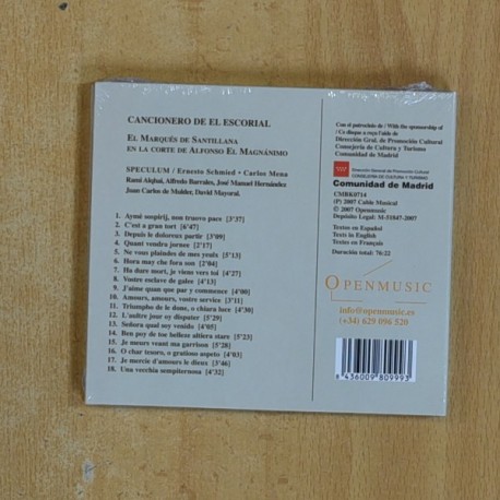 ERNESTO SCHMIED / CARLOS MENA - CANCIONERO DE EL ESCORIAL SPECULUM - CD