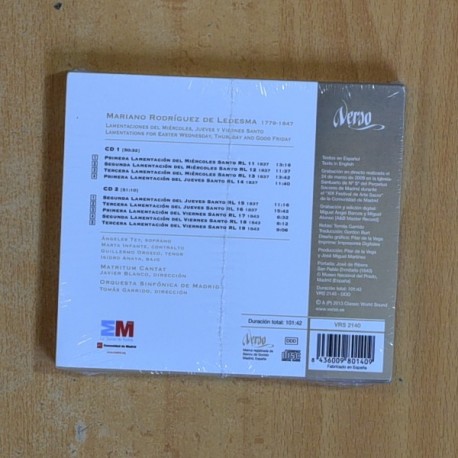 MARIANO RODRIGUEZ DE LEDESMA - LAMENTACIONES DEL MIERCOLES JUEVES Y VIERNES SANTO - CD
