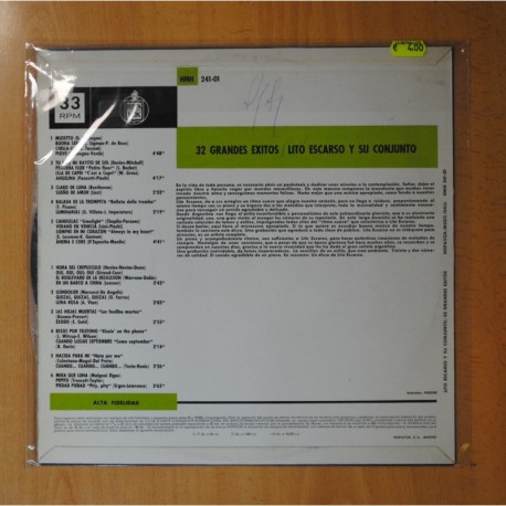 LITO ESCARSO Y SU CONJUNTO - 32 GRANDES EXITOS - LP