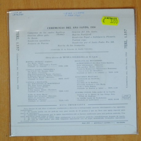VARIOS - CEREMONIAS DEL AÑO SANTO 1950 - EP