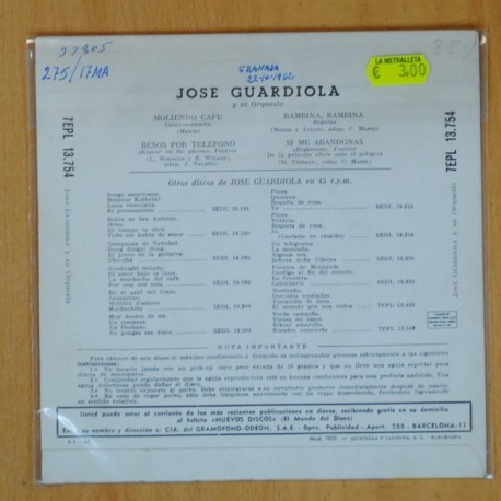 JOSE GUARDIOLA - MOLIENDO CAFE + 3 - EP