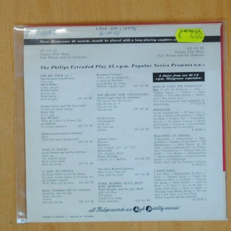 PAUL WESTON - FAMOUS FILM MUSIC + 3 - EP