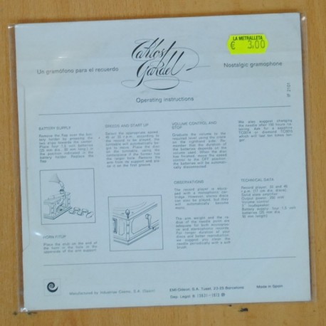 CARLOS GARDEL - UN GRAMOFONO PARA EL RECUERDO - SINGLE