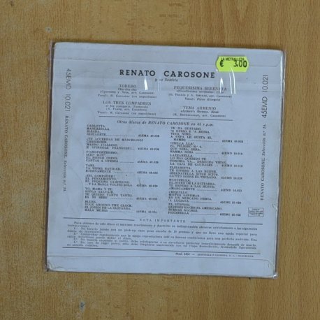 CAROSONE Y SU SEXTETO - TORERO + 3 - EP