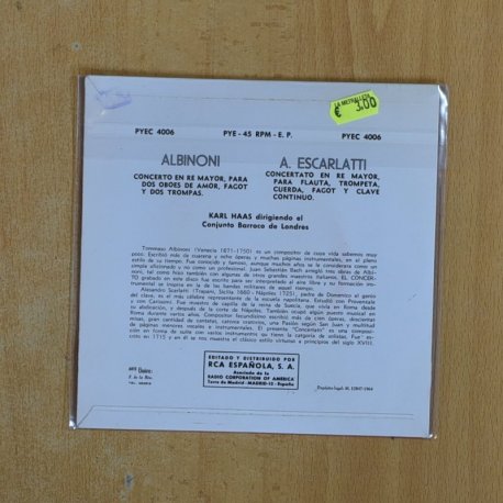 SCARLATTI - CONCERTO EN RE MAYOR PARA DOS OBOES DE AMOR FAGOT Y DOS TROMPAS - EP