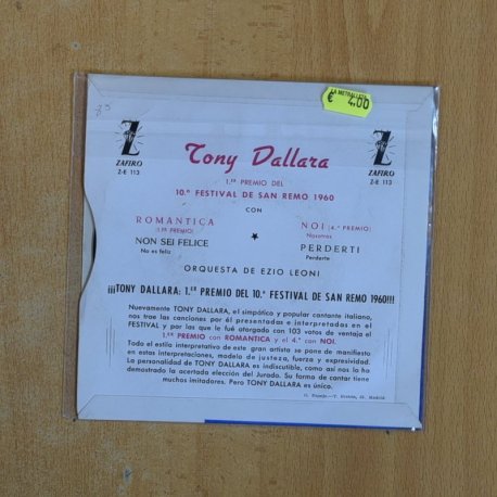 TONY DALLARA - 10 FESTIVAL DE LA CANCION ITALIANA SAN REMO 1960 - EP