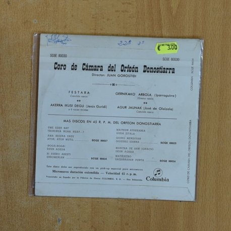 CORO DE CAMARA DEL ORFEON DONOSTIERRA - FESTARA + 3 - EP