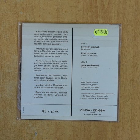 BENITO LERTXUNDI - GURE BIDE GALDUAK + 3 - EP