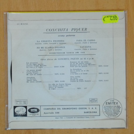 CONCHITA PIQUER - LA CHIQUITA PICONERA / PARA EL CARRO + 2 + EP