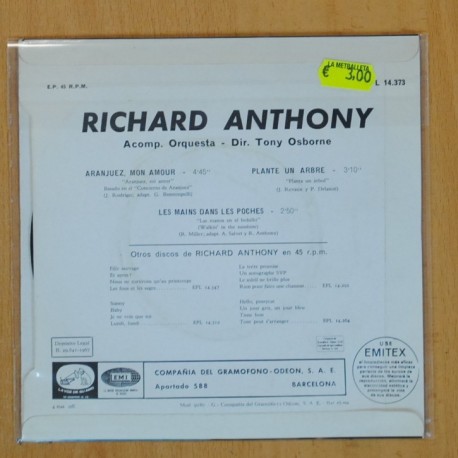 RICHARD ANTHONY - ARANJUEZ MON AMOUR + 2 - EP