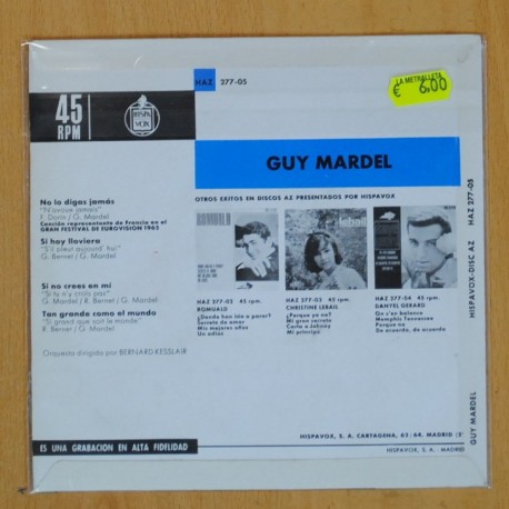 GUY MARDEL - GRAN FESTIVAL DE EUROVISION 1965 + 4 - EP