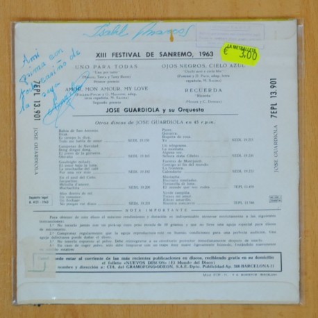 JOSE GUARDIOLA - UNO PARA TODAS + 3 - EP