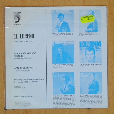 EL LOREÑO - NO DUERMO DE NOCHE / LAS MELENAS - SINGLE