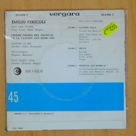 EMILIO PERICOLI - UNO PER TUTTE + 3 - EP