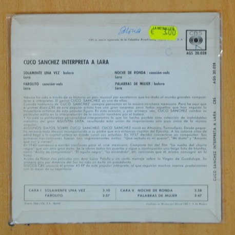 CUCO SANCHEZ - INTERPRETA A LARA - EP