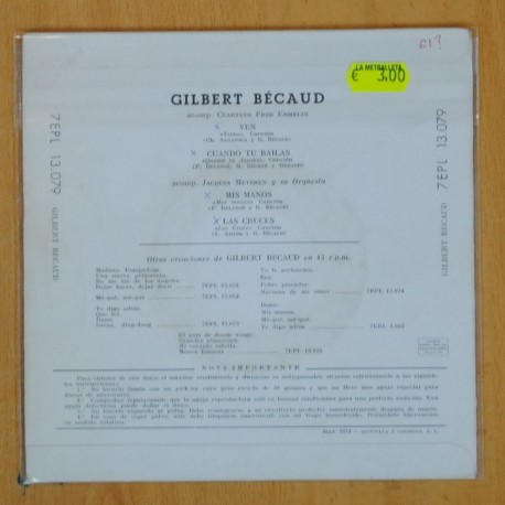 GILBERT BECAUD - VEN + 3 - EP
