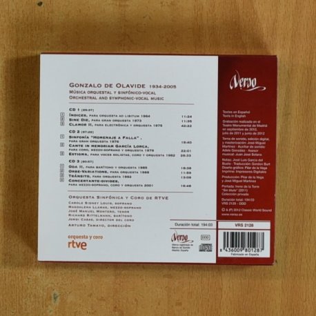 GONZALO DE OLAVIDE - MUSICA ORQUESTAL Y SINFONICO VOCAL - CD