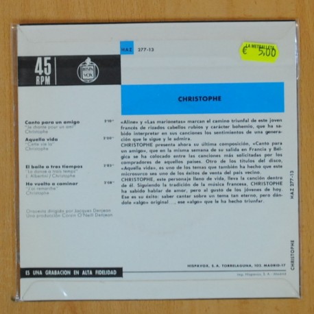 CHRISTOPHE - CANTO PARA UN AMIGO + 3 - EP