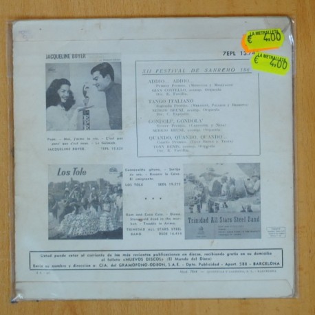 VARIOS - FESTIVAL DE SAN REMO 1962 - EP