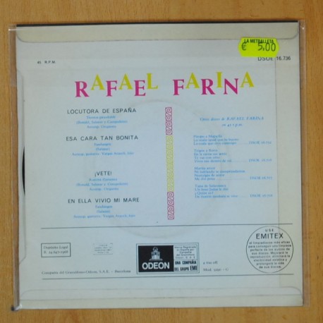 RAFAEL FARINA - CANTA A LA LOCUTORA DE ESPAÑA ENCARNITA SANCHEZ - EP