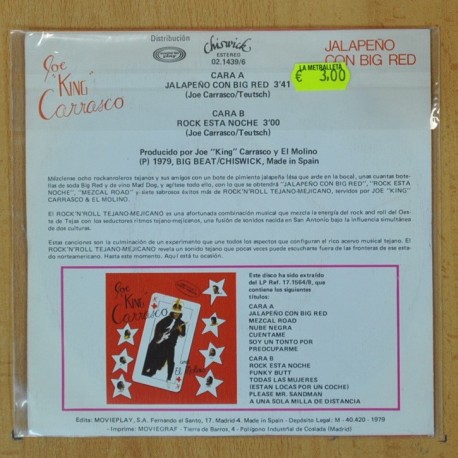 JOE KING CARRASCO - JALAPEÑO CON BIG RED / ROCK ESTA NOCHE - SINGLE