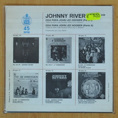 JOHNNY RIVERS - ODA PARA JOHN LEE HOOKER - SINGLE