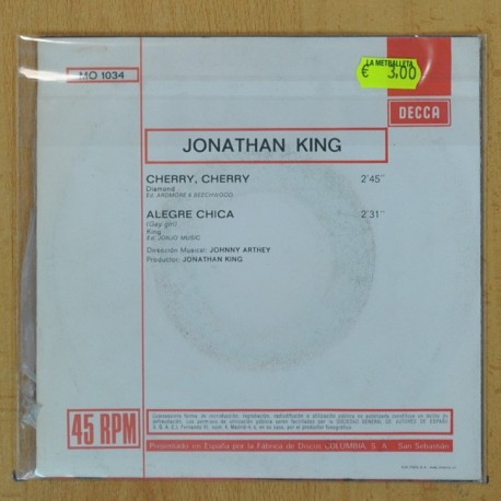 JONATHAN KING - CHERRY CHERRY / ALEGRE CHICA - SINGLE