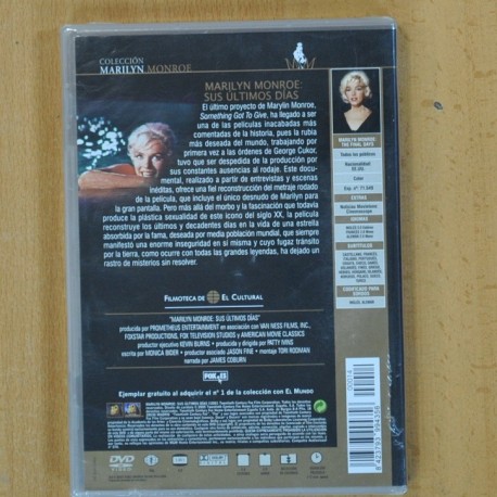 MARILYN MONROE SUS ULTIMOS DIAS - DVD