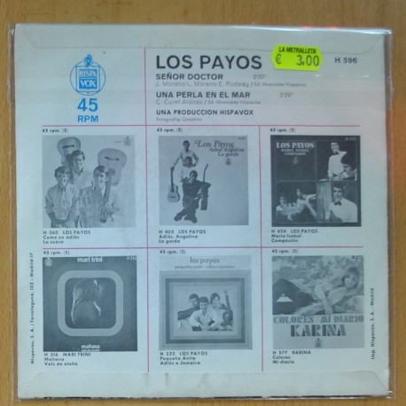 LOS PAYOS - SEÑOR DOCTOR / UNA PERLA EN EL MAR - SINGLE