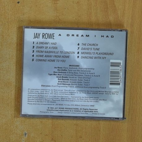 JAY ROWE - A DREAM I HAD - CD