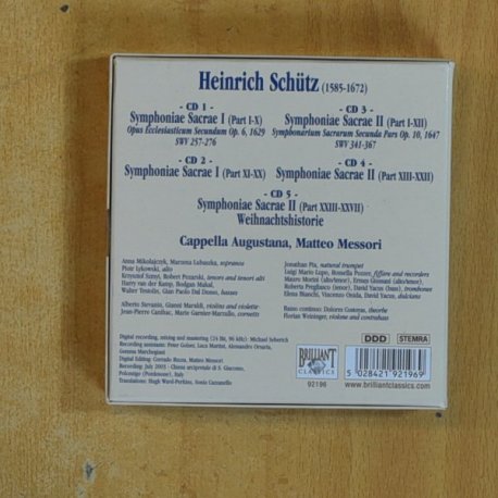 SCHUTZ - SYMPHONIAE SACRAE I & II - CD