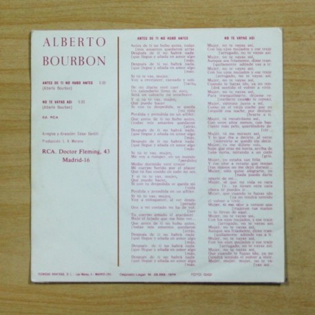 ALBERTO BOURBON - ANTES DE TI NO HUBO ANTES - PROMO - SINGLE