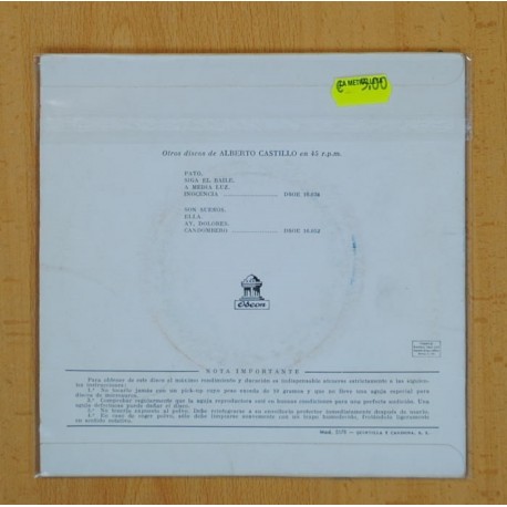 ALBERTO CASTILLO Y SU ORQUESTA TIPICA - EL CHOCLO + 3 - EP