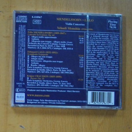 MENDELSSOHN / LALO - VIOLIN CONCERTO / SYMPHONIE ESPAGNOLE - CD