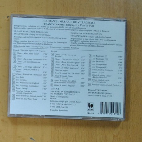 VARIOS - ROUMANIE / MUSIQUE DE VILLAGES TRANSYLVANIE - CD