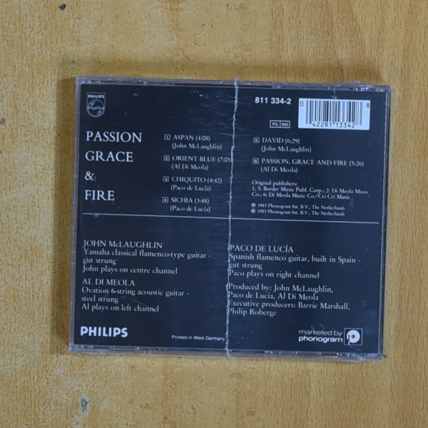 JOHN MCLAUGHLIN / AL DI MEOLA / PACO DE LUCIA - PASSION GRACE & FIRE - CD