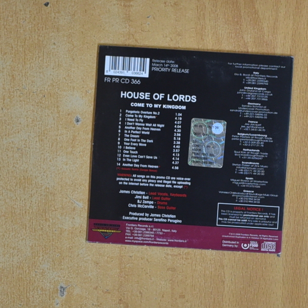 HOUSE OF LORDS - COME TO MY KINGDOM - CD SINGLE