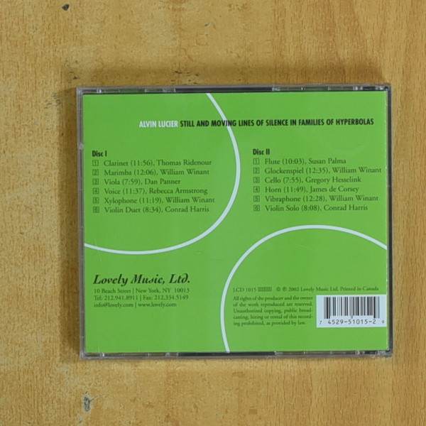 ALVIN LUCIER - STILL AND MOVING LINES OF SILENCE IN FAMILIES OF HYPERBOLAS - CD