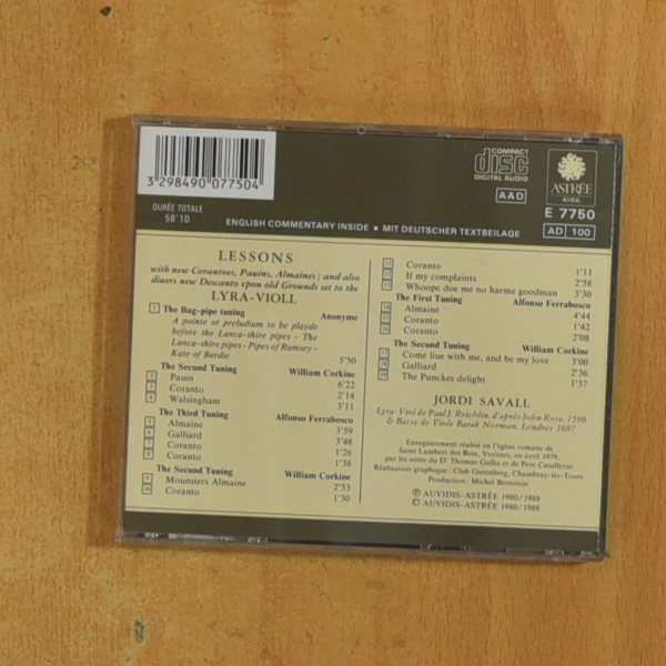 JORDI SAVALL - LESSONS FOR THE LYRA VIOLL - CD