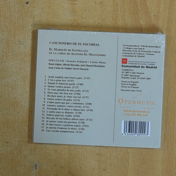 SPECULUM / ERNESTO SCHMIED / CARLOS MENA - CANCIONERO DE EL ESCORIAL - CD