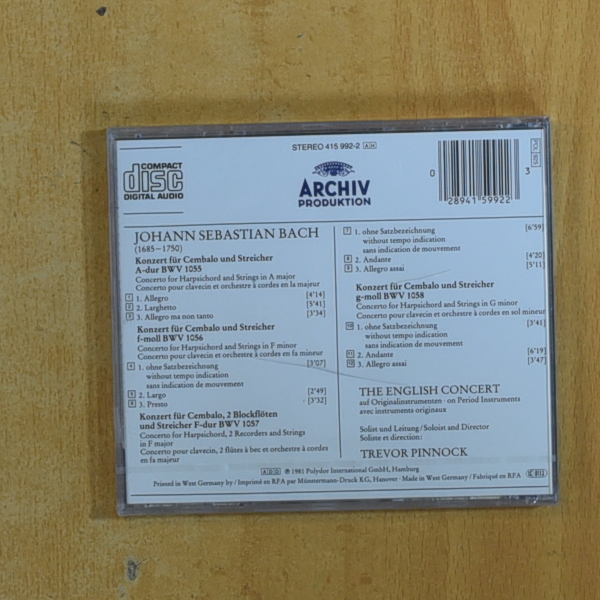 BACH - KONZERTE FUR CEMBALO UND STREICHER - CD