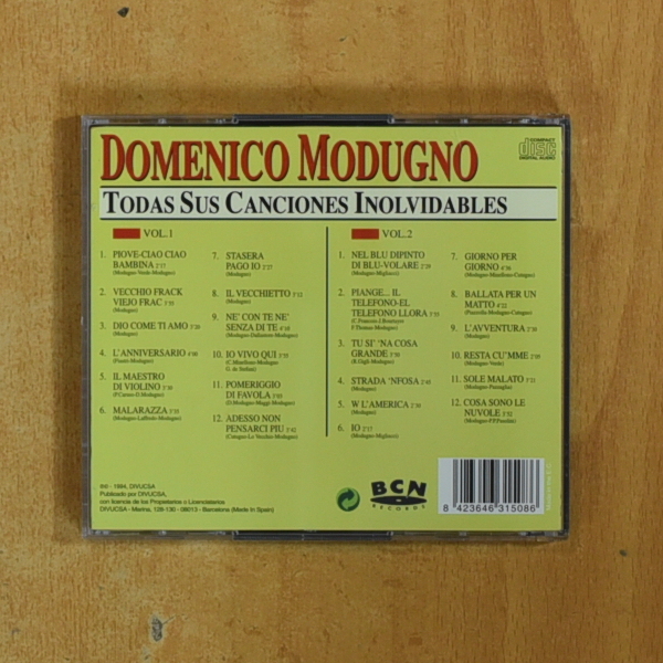 DOMENICO MODUGNO - TODAS SUS CANCIONES INOLVIDABLES - CD