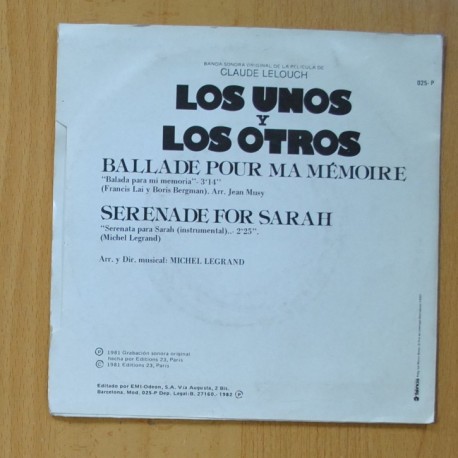 FRANCIS LAI & MICHEL LEGRAND - LOS UNOS Y LOS OTROS B.S.O. - BALLADE POUR MA MEMOIRE / SERENADE FOR SARAH - SINGLE