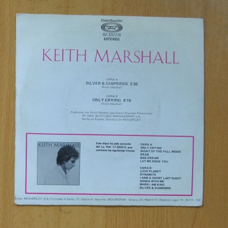 KEITH MARSHALL - SILVER & DIAMONDS / ONLY CRYING - SINGLE