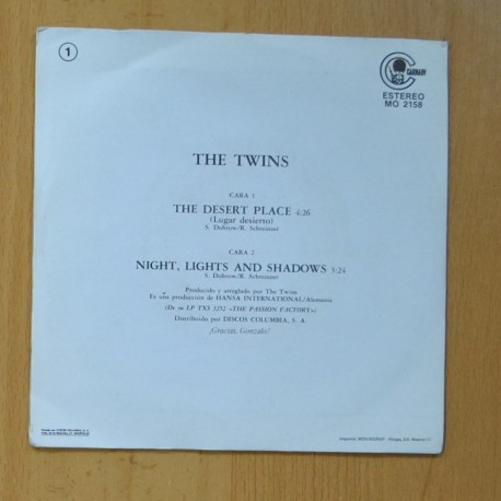 THE TWINS - THE DESERT PLACE / NIGHT, LIGHTS AND SHADOWS - SINGLE