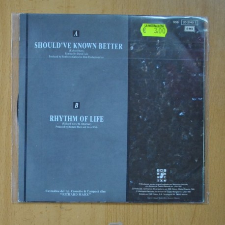 RICHARD MARX - SHOULD´VE KNOW BETTER / RHYTHM OF LIFE - SINGLE